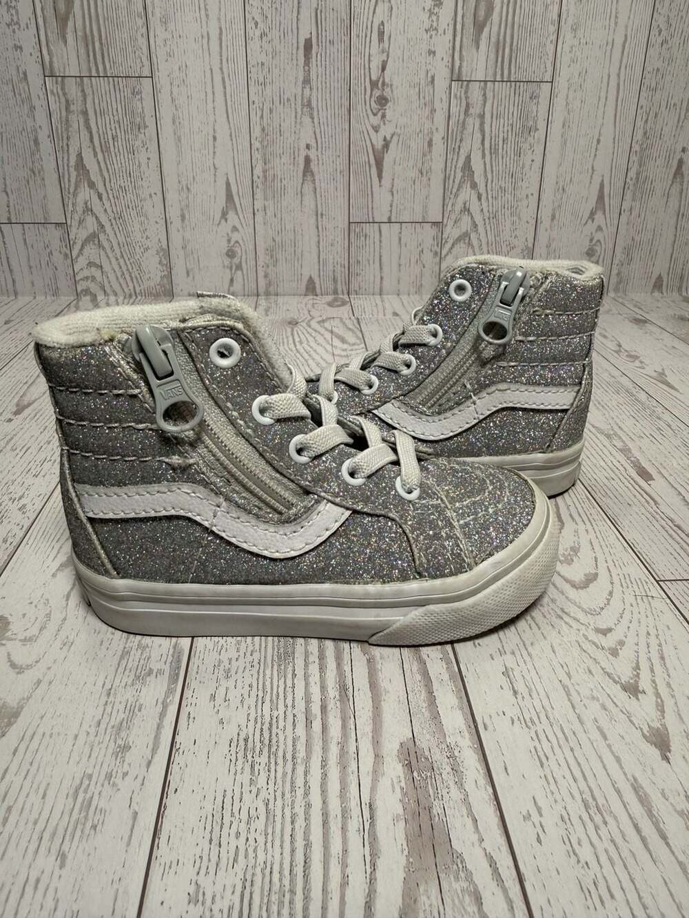 Vans Sk8-Hi Reissue Side Zip Size 5.0 Silver Glitter Toddler Shoes